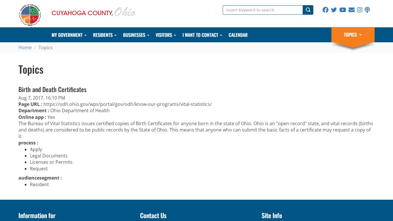 Birth and Death Certificates | Cuyahoga County